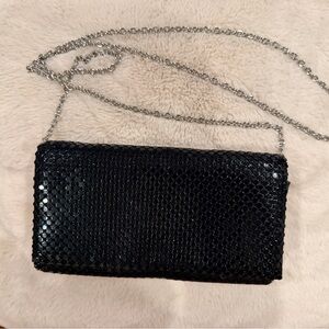 Jessica McClintock Black Sequin Clutch with Silver Chain